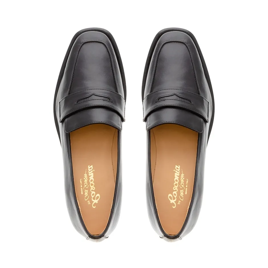 Angeilca Black Leather Penny Loafers<Carl Scarpa New
