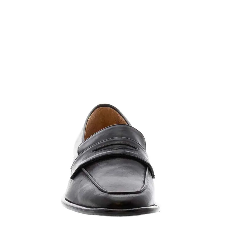 Angeilca Black Leather Penny Loafers<Carl Scarpa New