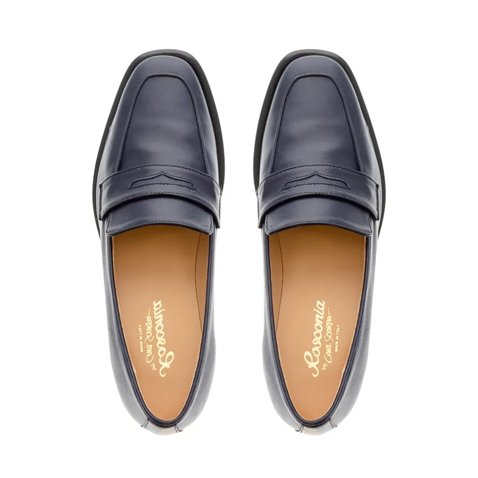 Angeilca Navy Leather Penny Loafers<Carl Scarpa Fashion