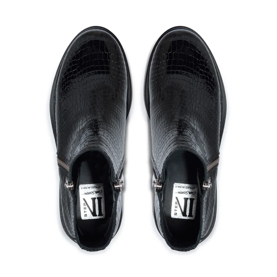 Arletta Black Croc Patent Leather Ankle Boots<Carl Scarpa Sale