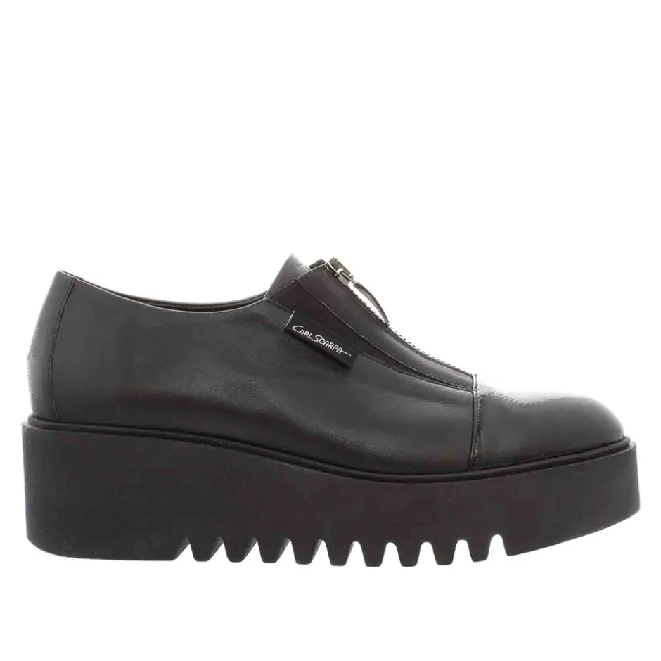 Ash Black Italian Leather Platform Loafers<Carl Scarpa Clearance