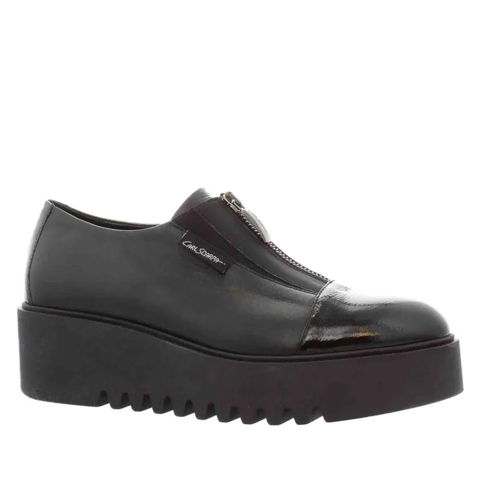 Ash Black Italian Leather Platform Loafers<Carl Scarpa Clearance