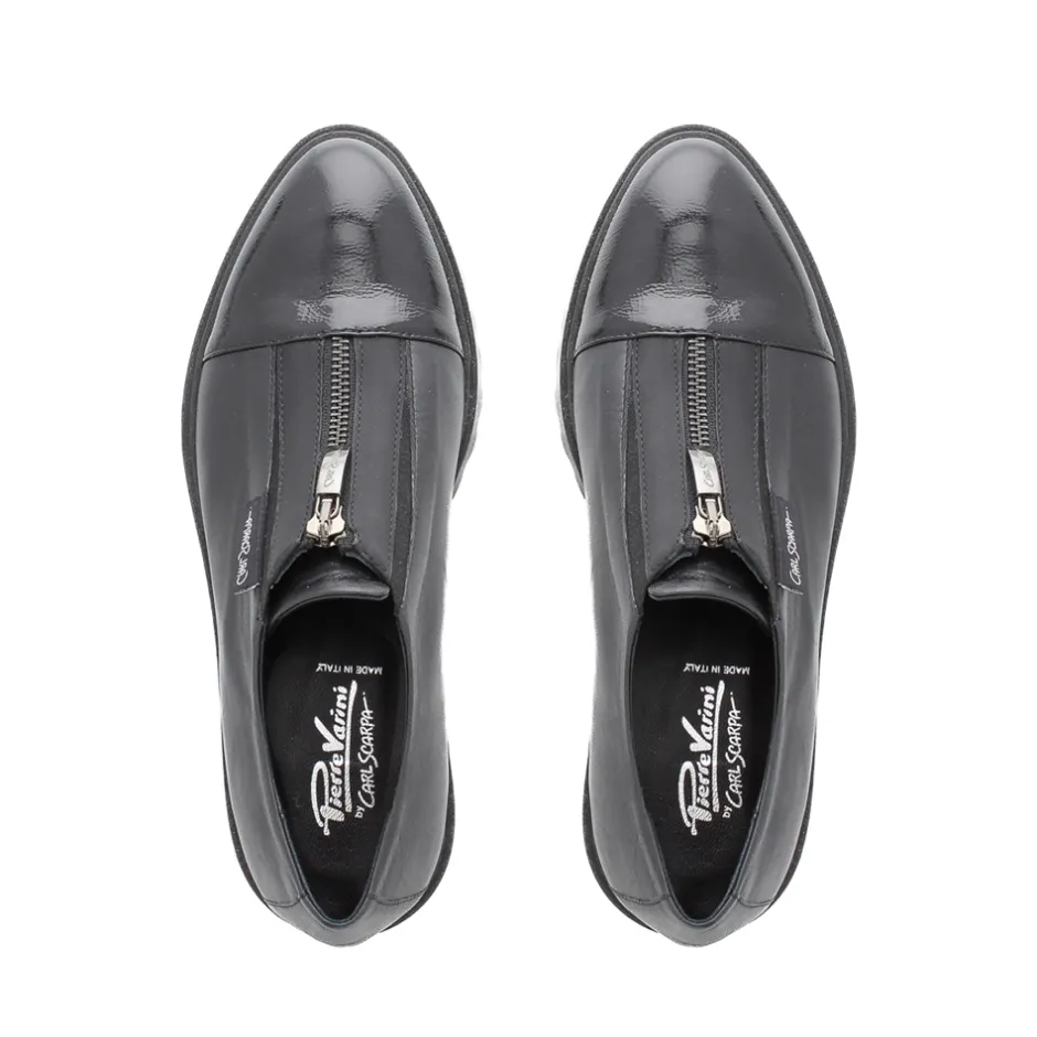 Ash Black Italian Leather Platform Loafers<Carl Scarpa Clearance