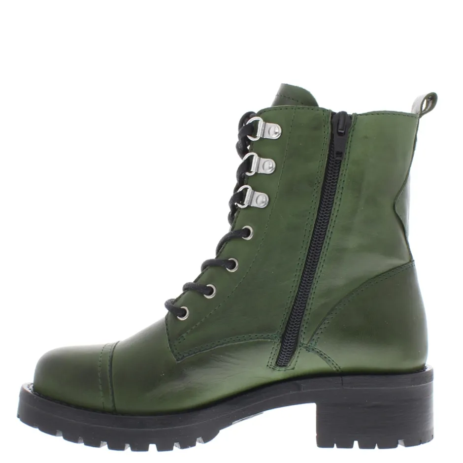Blanca Chunky Lace-Up Green Leather Ankle Boot<Carl Scarpa Hot