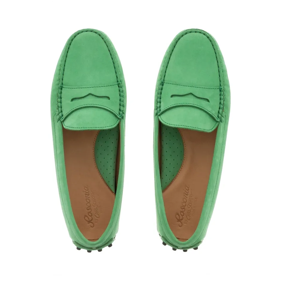 Domenica Green Nubuck Suede Penny Loafers<Carl Scarpa Store