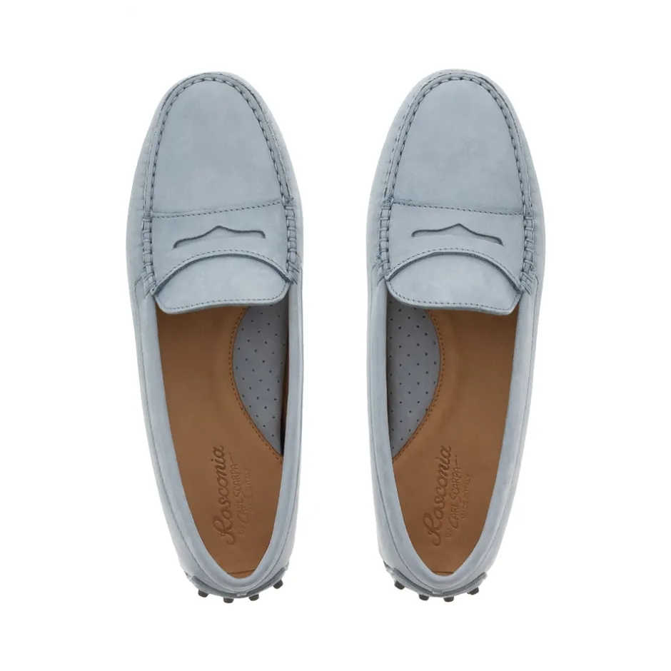 Domenica Light Blue Nubuck Suede Penny Loafers<Carl Scarpa Best