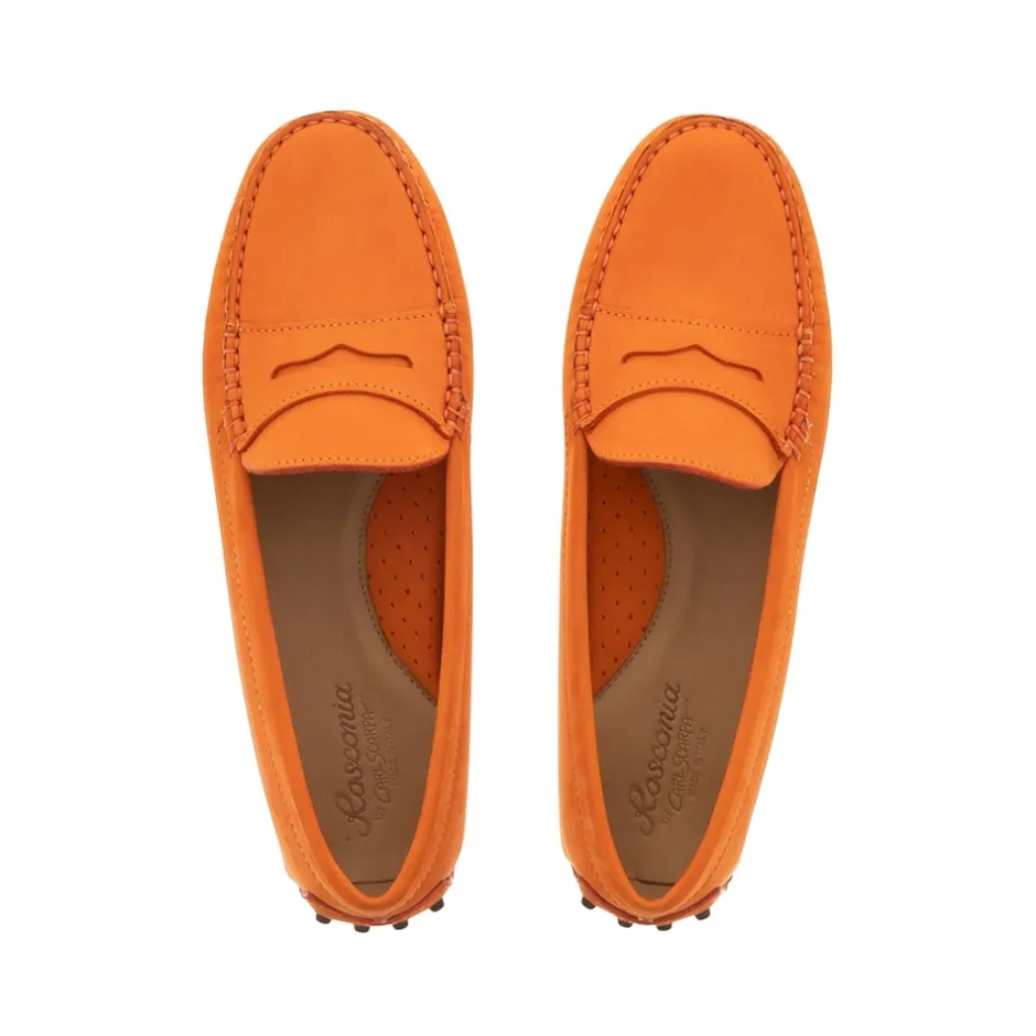 Domenica Orange Nubuck Suede Penny Loafers<Carl Scarpa Best Sale