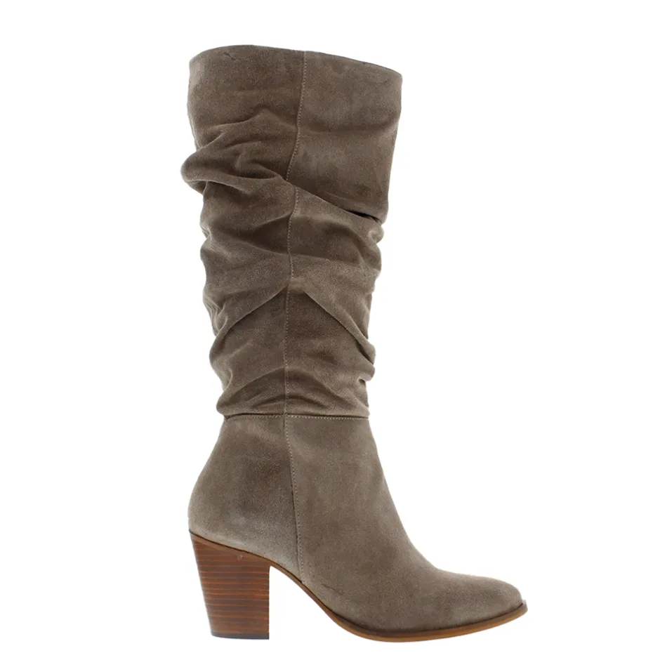 Ellis Grey Ruched Suede Long Ankle Boots<Carl Scarpa Shop
