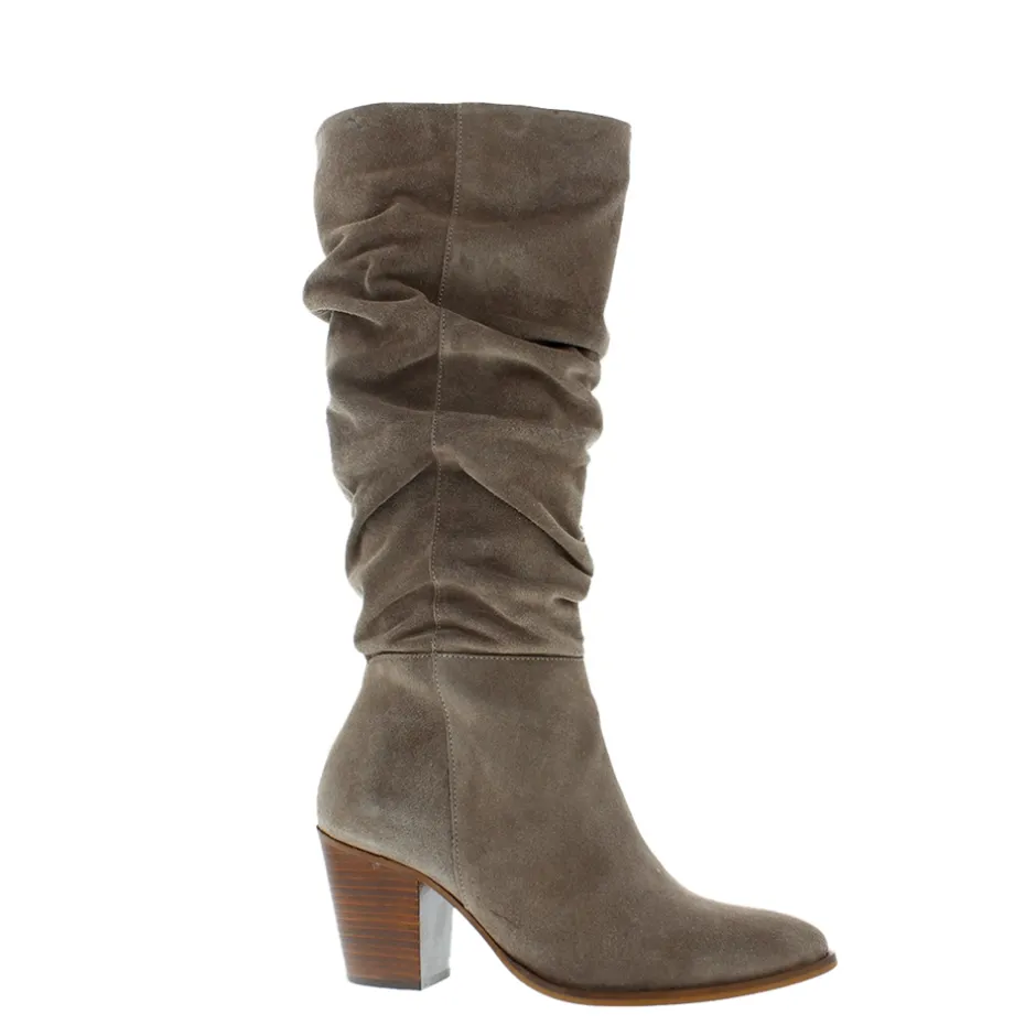 Ellis Grey Ruched Suede Long Ankle Boots<Carl Scarpa Shop