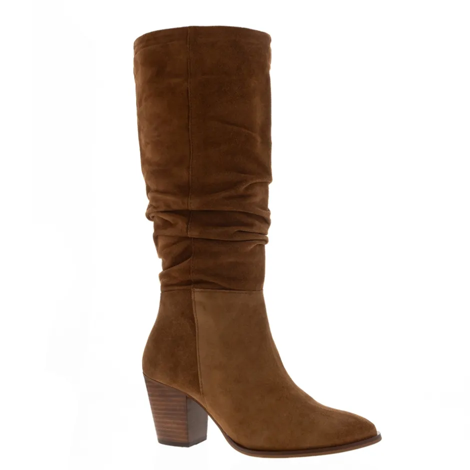 Ellis Tan Rouched Suede Long Ankle Boots<Carl Scarpa Fashion