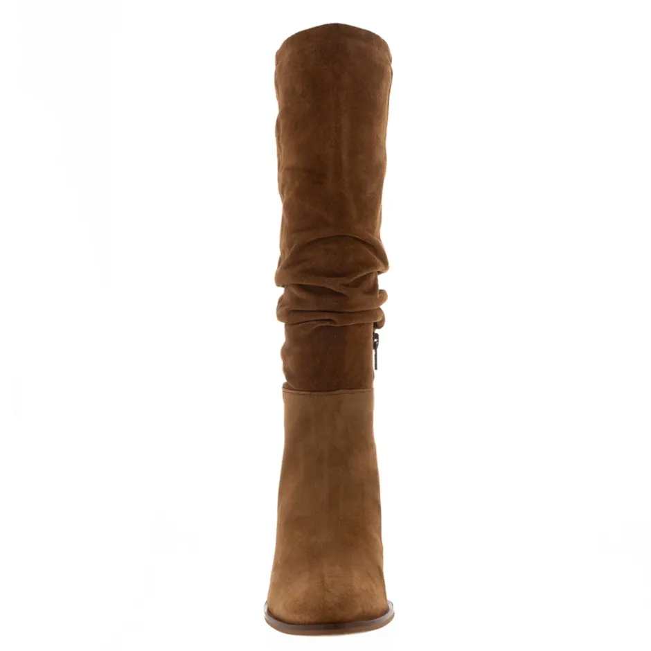 Ellis Tan Rouched Suede Long Ankle Boots<Carl Scarpa Fashion