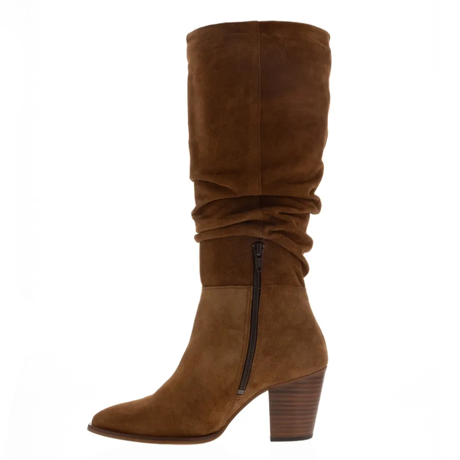 Ellis Tan Rouched Suede Long Ankle Boots<Carl Scarpa Fashion