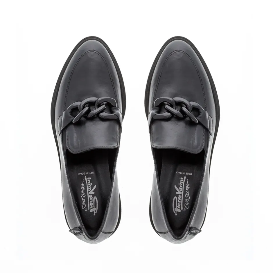 Lizi Black Leather Chain Wedge Loafers<Carl Scarpa New