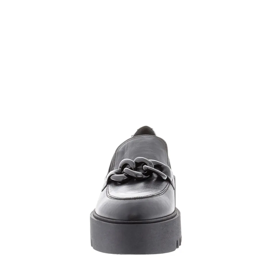 Lizi Black Leather Chain Wedge Loafers<Carl Scarpa New