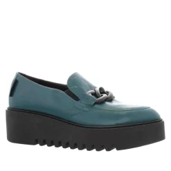 Lizi Teal Leather Chain Wedge Loafers<Carl Scarpa Store
