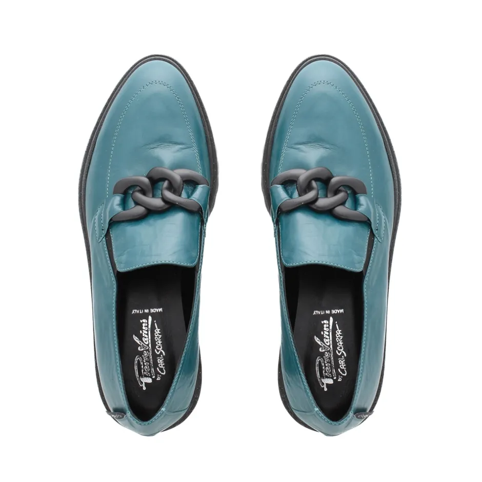 Lizi Teal Leather Chain Wedge Loafers<Carl Scarpa Store