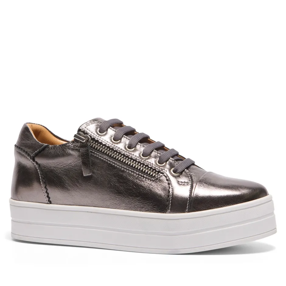 Norina Silver Leather Platform Trainers<Carl Scarpa Fashion
