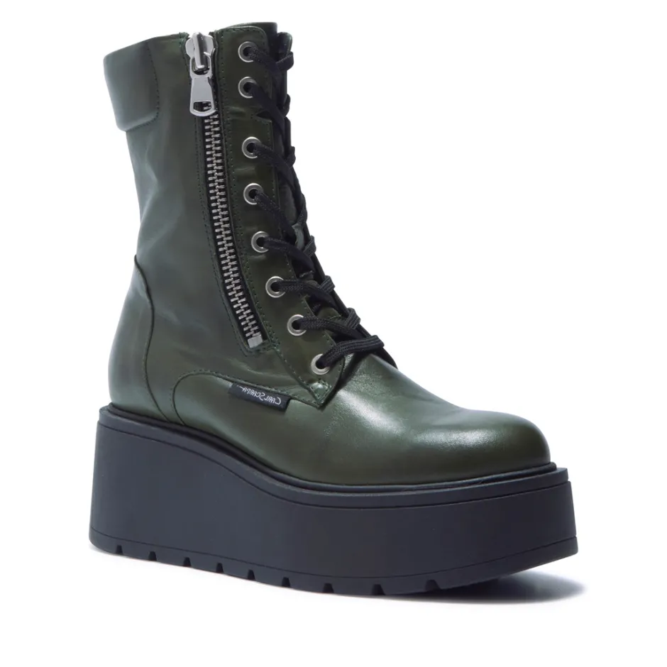 Sabbati Green Leather Ankle Boots<Carl Scarpa Store