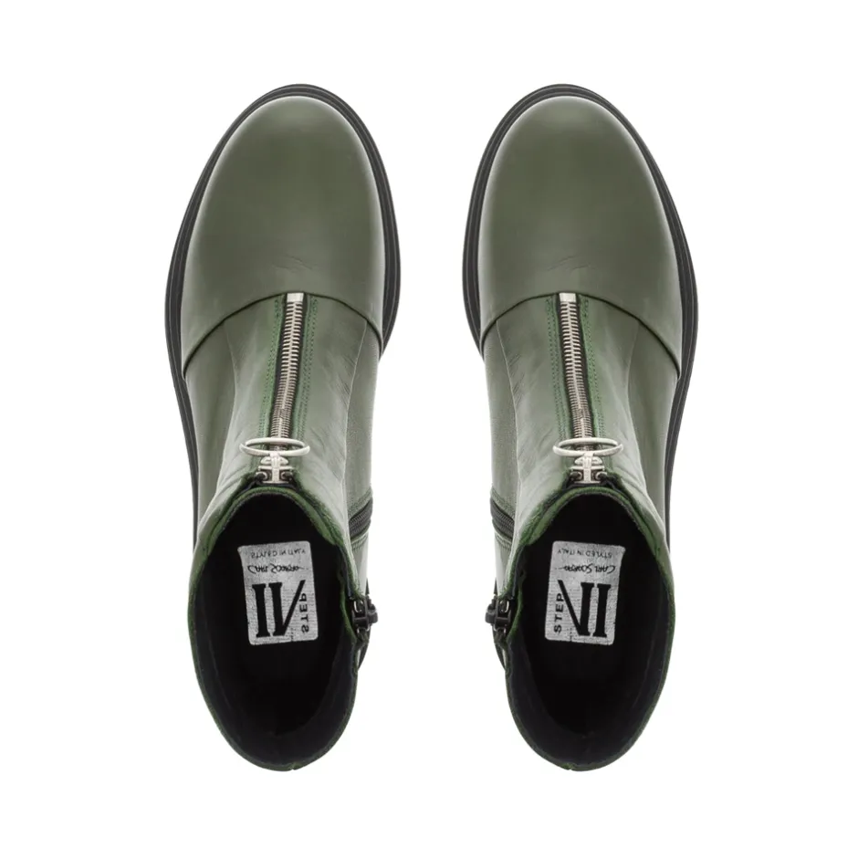 Savita Green Leather Zip-Up Ankle Boots<Carl Scarpa Fashion