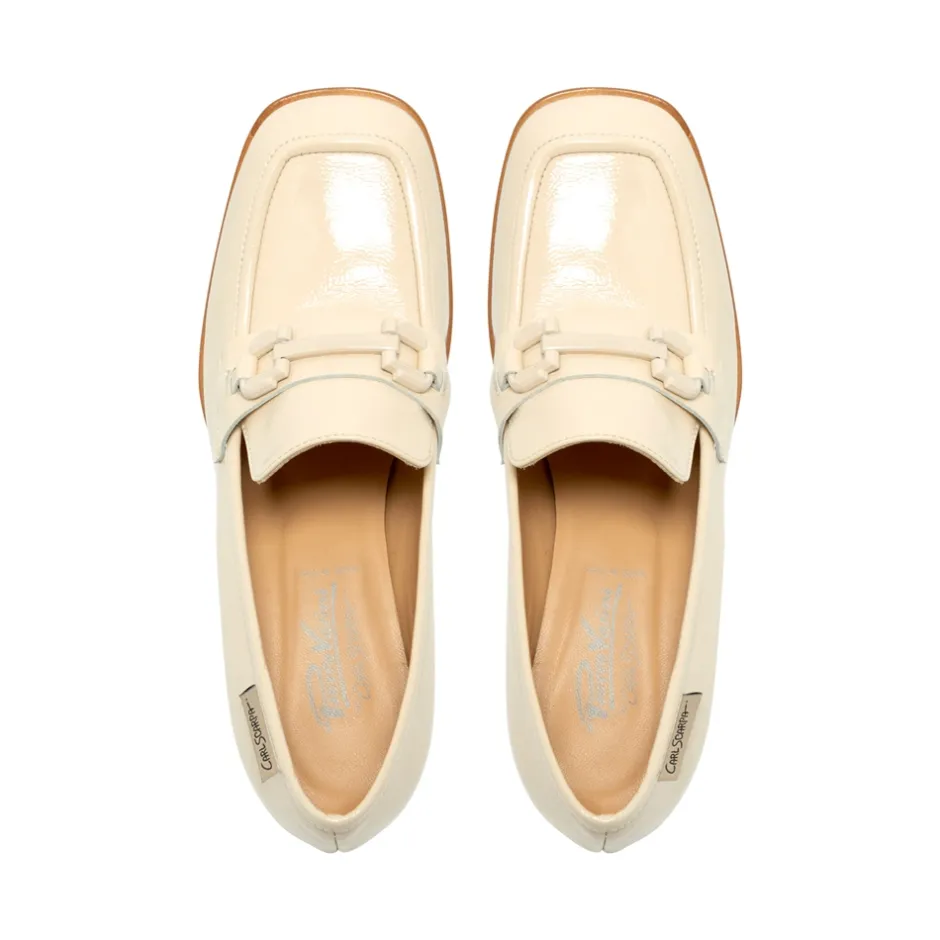 Senso Off White Leather Block Heel Loafers<Carl Scarpa Flash Sale